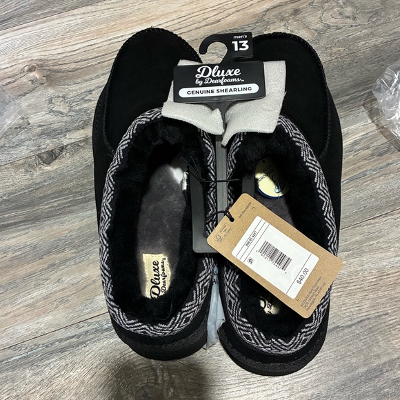Men’s Dearfoams Black Slippers with Patterned Trim SIZE 13 - Picture 3 of 4